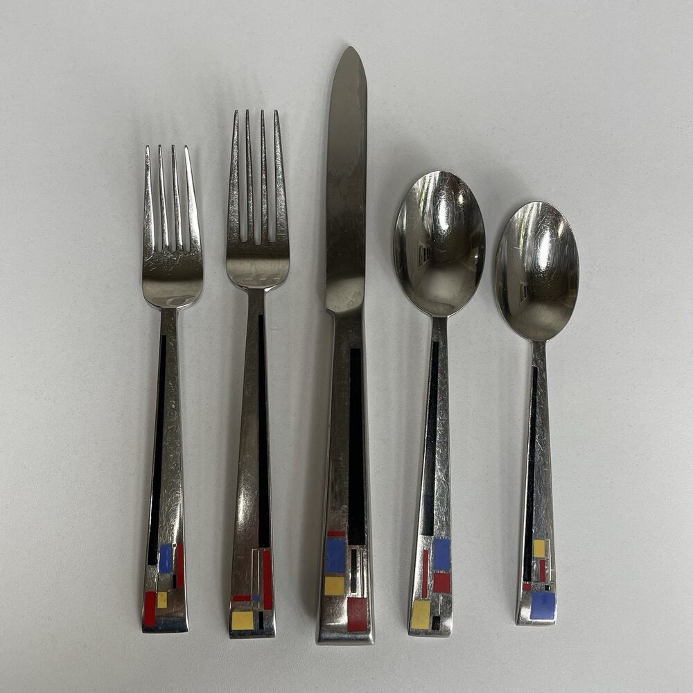 COMPOSITION CLOISONNE Kirk Stieff 5 Piece Place Setting Flatware Japan